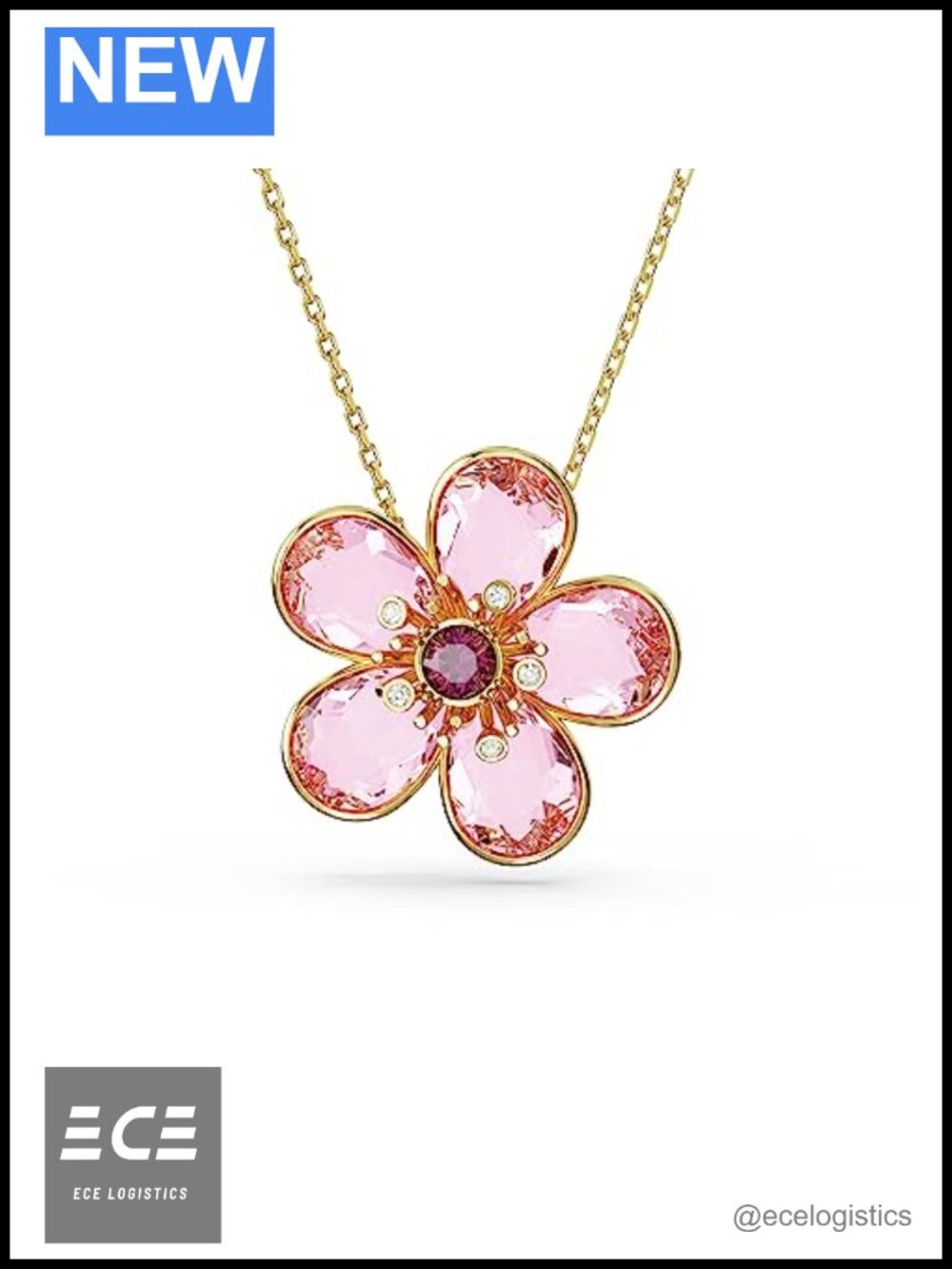 Swarovski Florere Crystal Pendant Necklace Gold Tone Floral Elegant